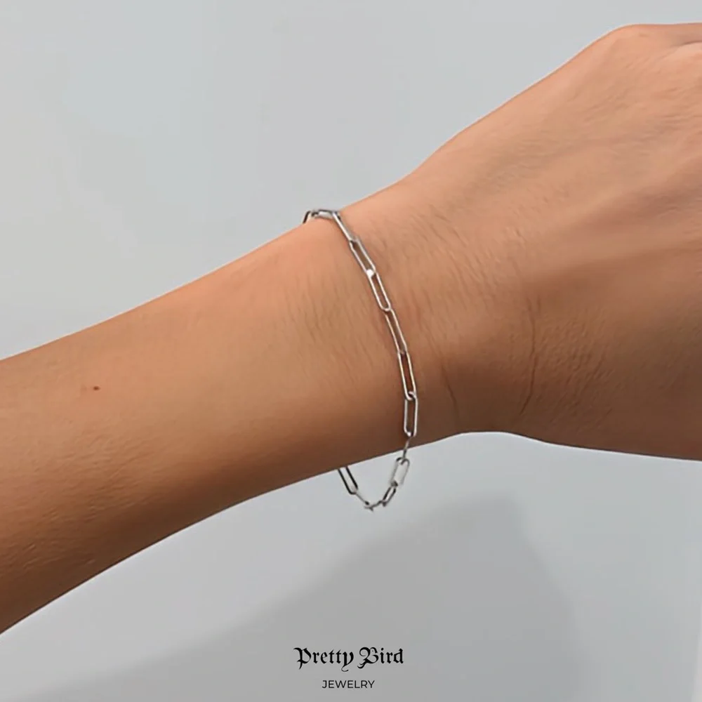 Skinny 7" White Gold Plated Paperclip Bracelet - Picture 1 of 2